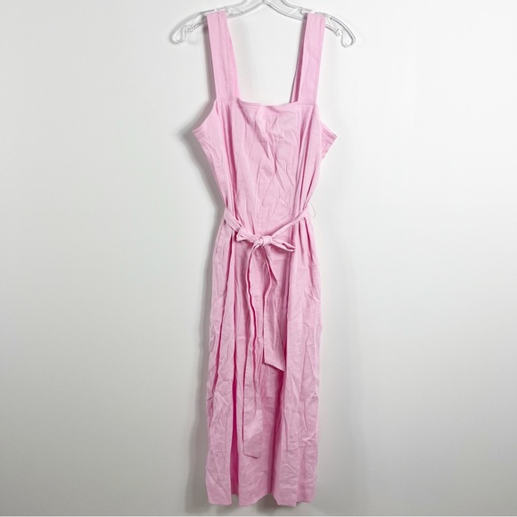Vince Belted Square Neck Linen Blend Midi Dress Size Medium NWT Barbie Pink - Picture 4 of 9